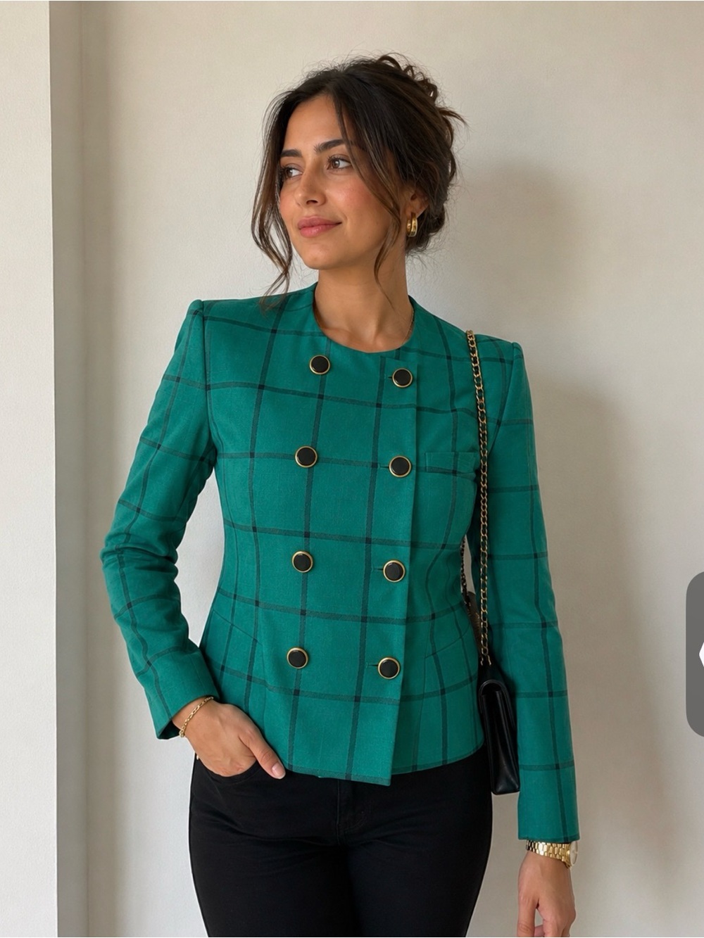 Vintage Karen Ellis Teal Plaid Double Breasted Blazer Women’s Small